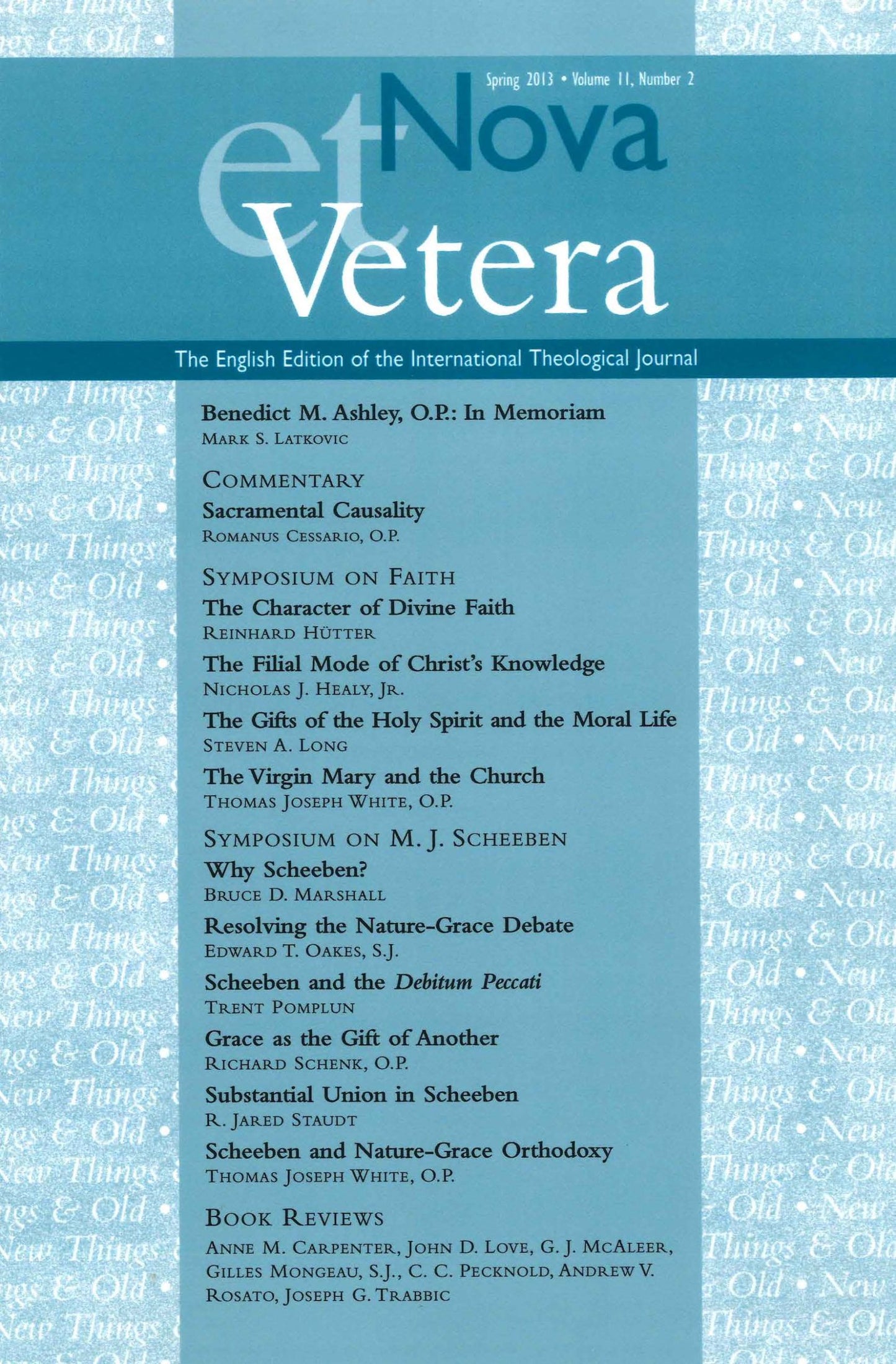 Nova et Vetera, Summer 2017 (Vol. 15, No. 3)
