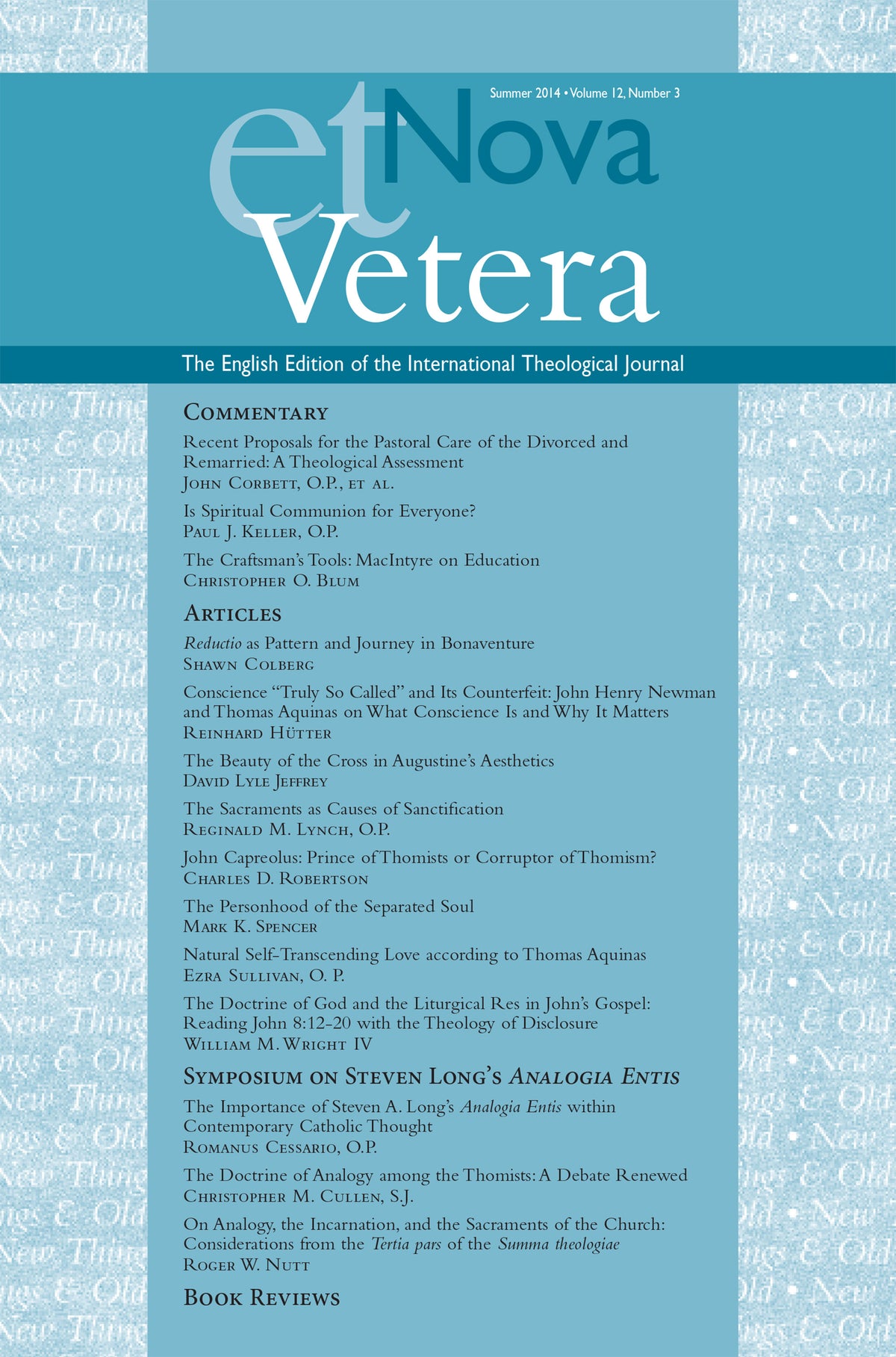 Nova et Vetera, Summer 2014 (Vol. 12, No. 3)