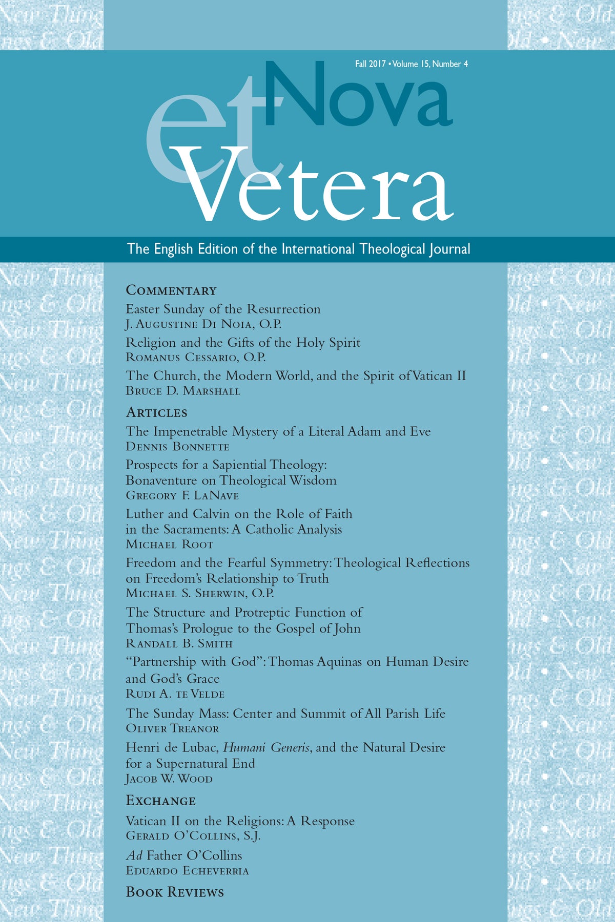 Nova et Vetera, Fall 2017 (Vol. 15, No. 4)