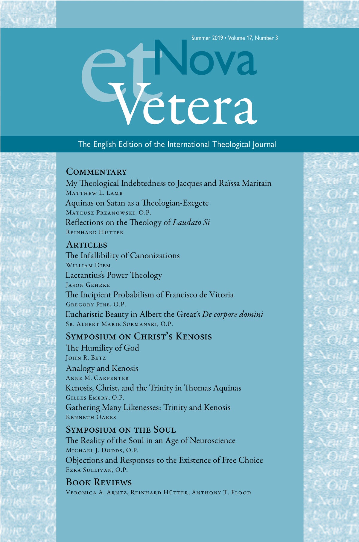 Nova et Vetera, Summer 2019 (Vol. 17, No. 3)