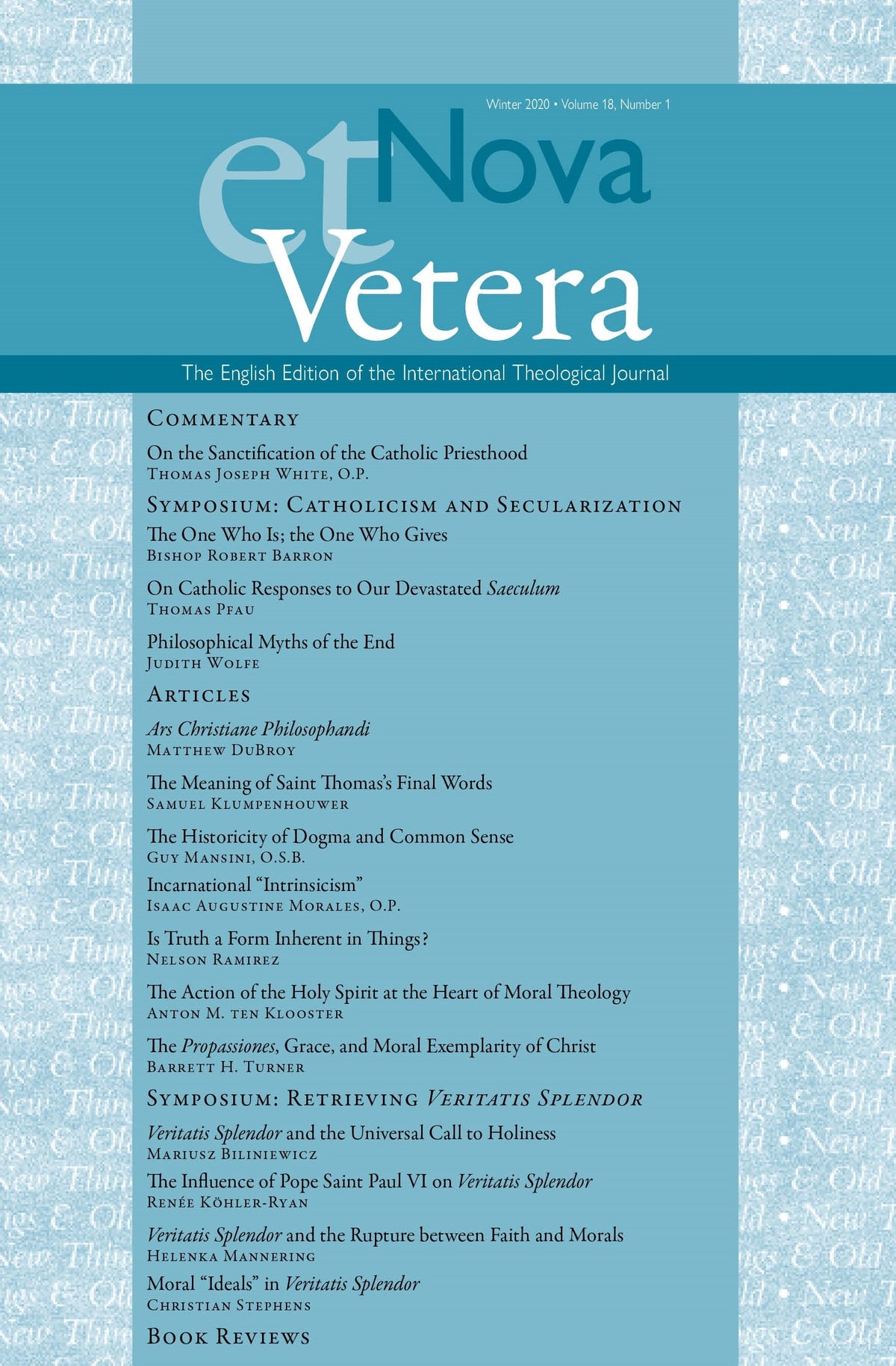 Nova et Vetera, Winter 2020 (Vol. 18, No. 1)