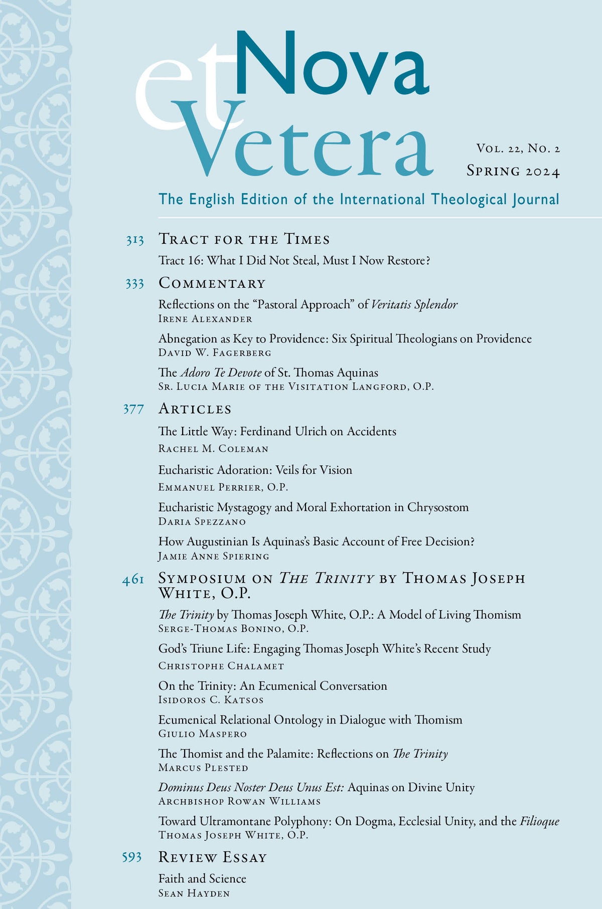Nova et Vetera, Spring 2024 (Vol. 22, No. 2)