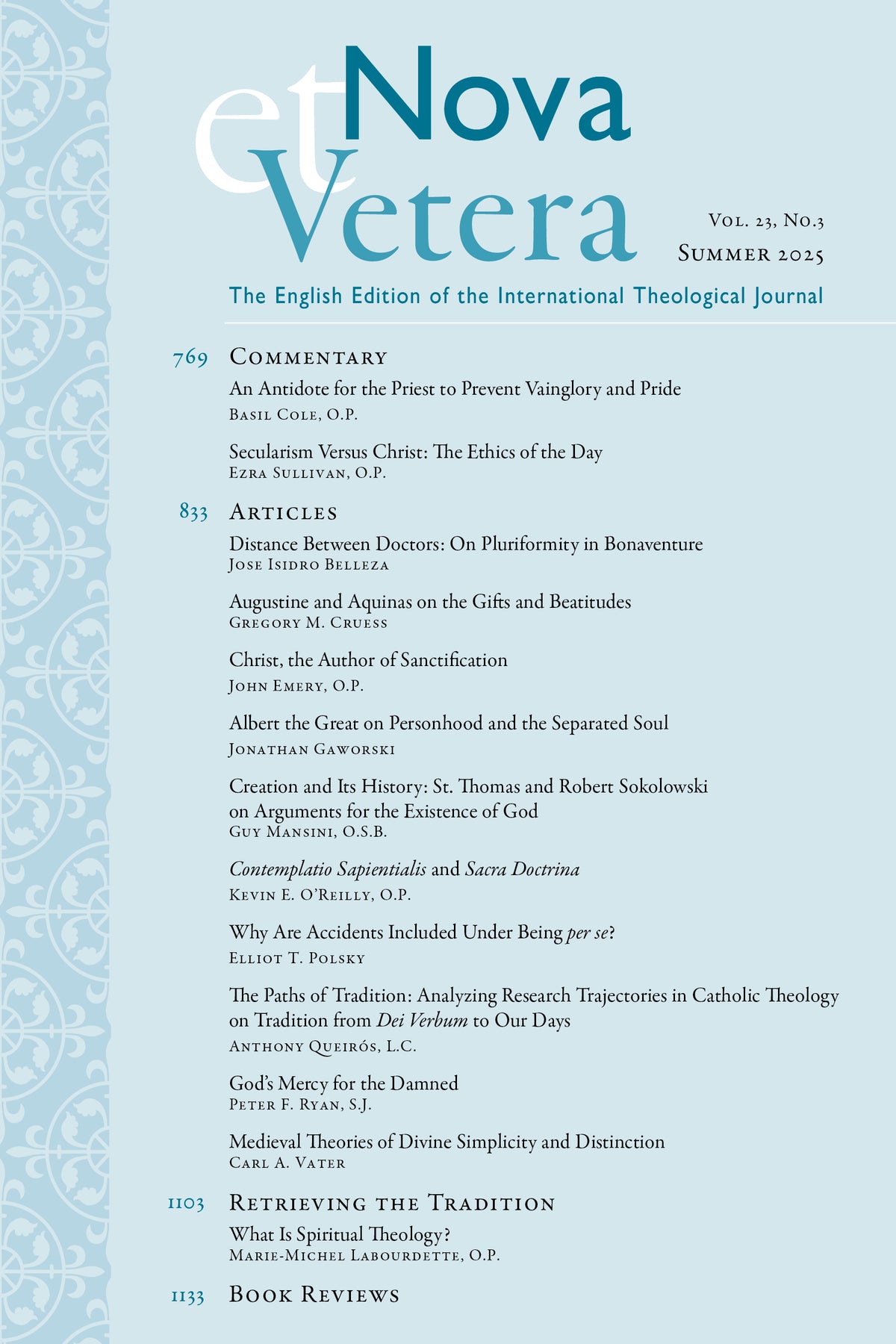 Nova et Vetera, Summer 2025 (Vol. 23, No. 3)