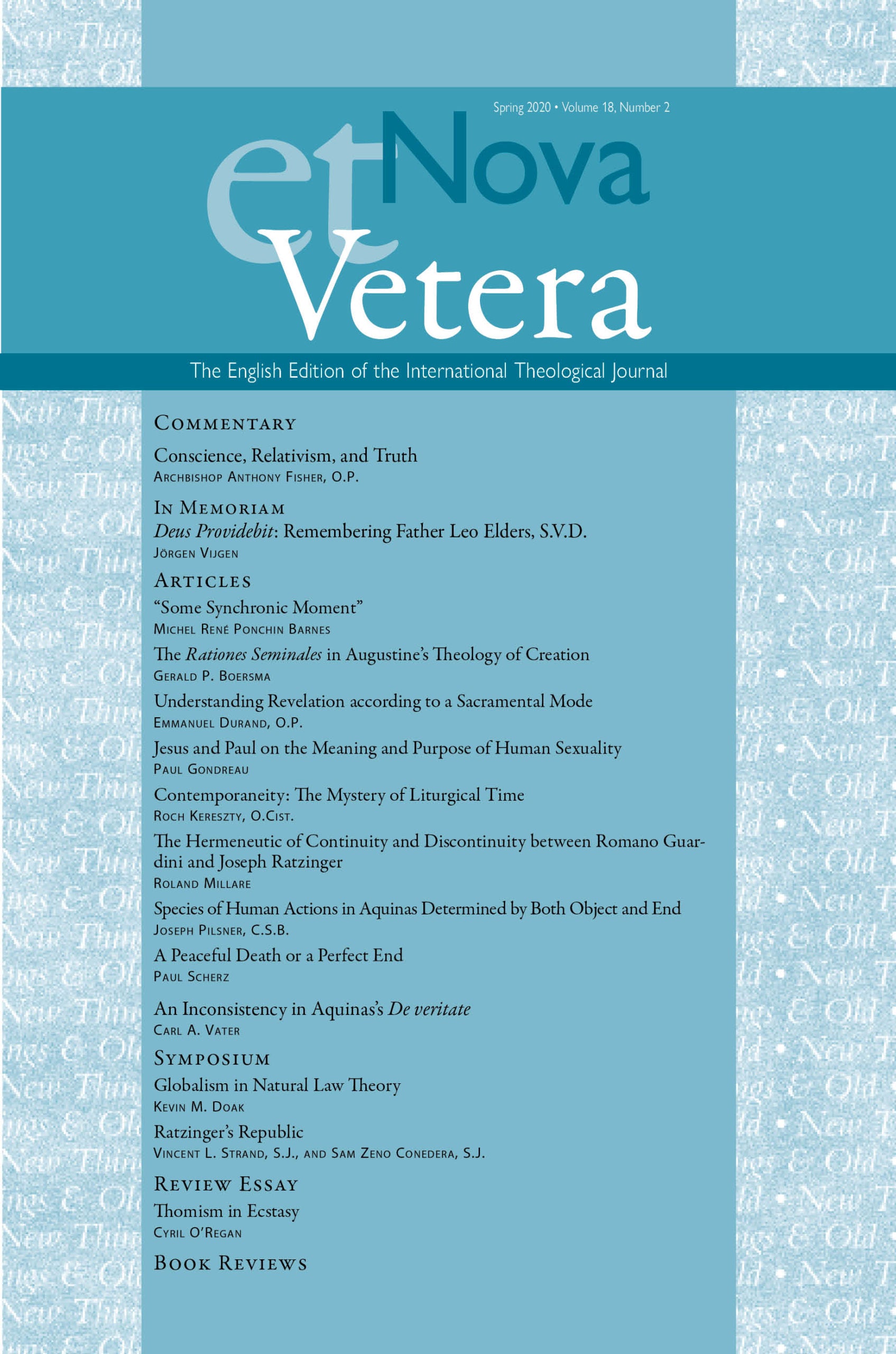 Nova et Vetera, Spring 2020 (Vol. 18, No. 2)
