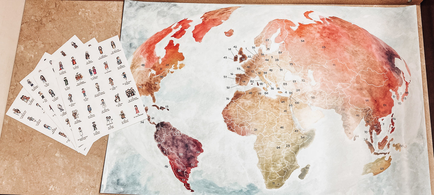 Saints Around the World Map & Sticker Set